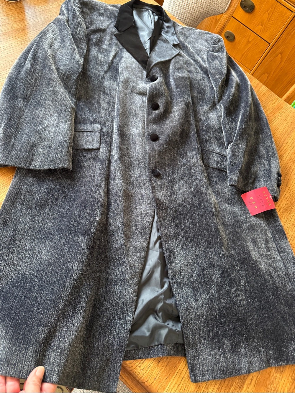 Il Canto Mens Crushed Velvet Long Duster Trench Coat Dark Gray NWT Size 46